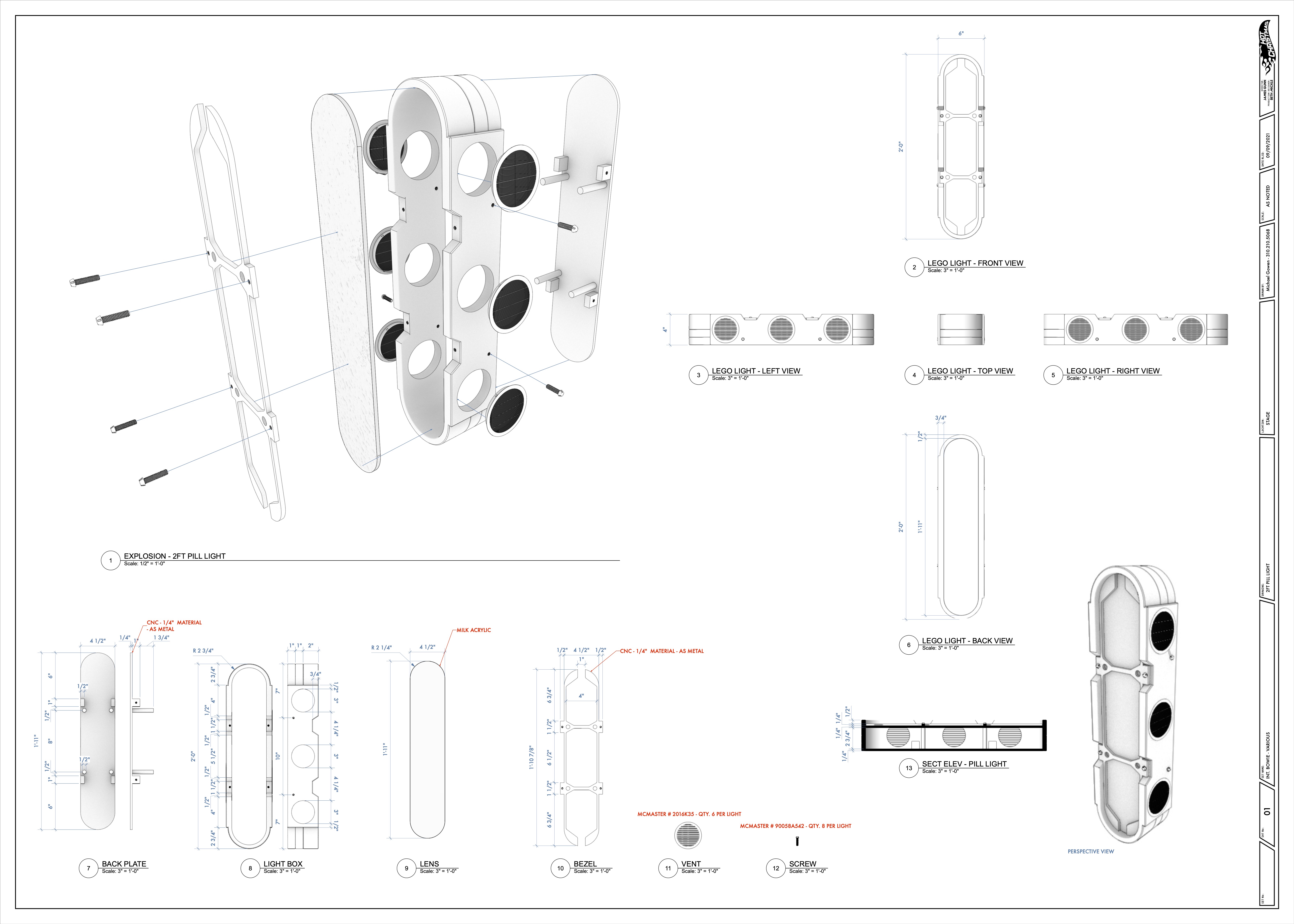 Bowie light fixture detailed drawing