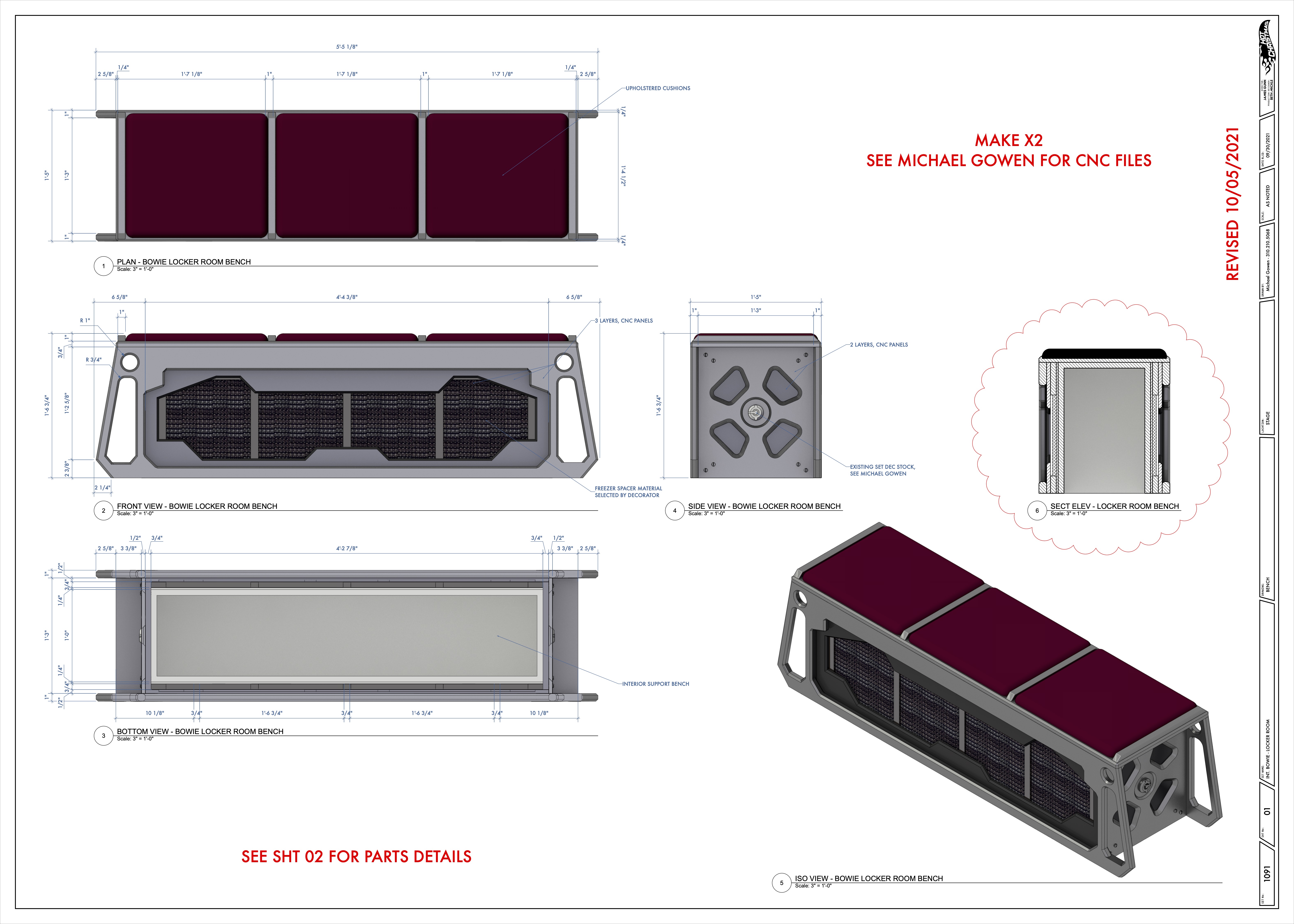 Bowie locker bench technical drawing