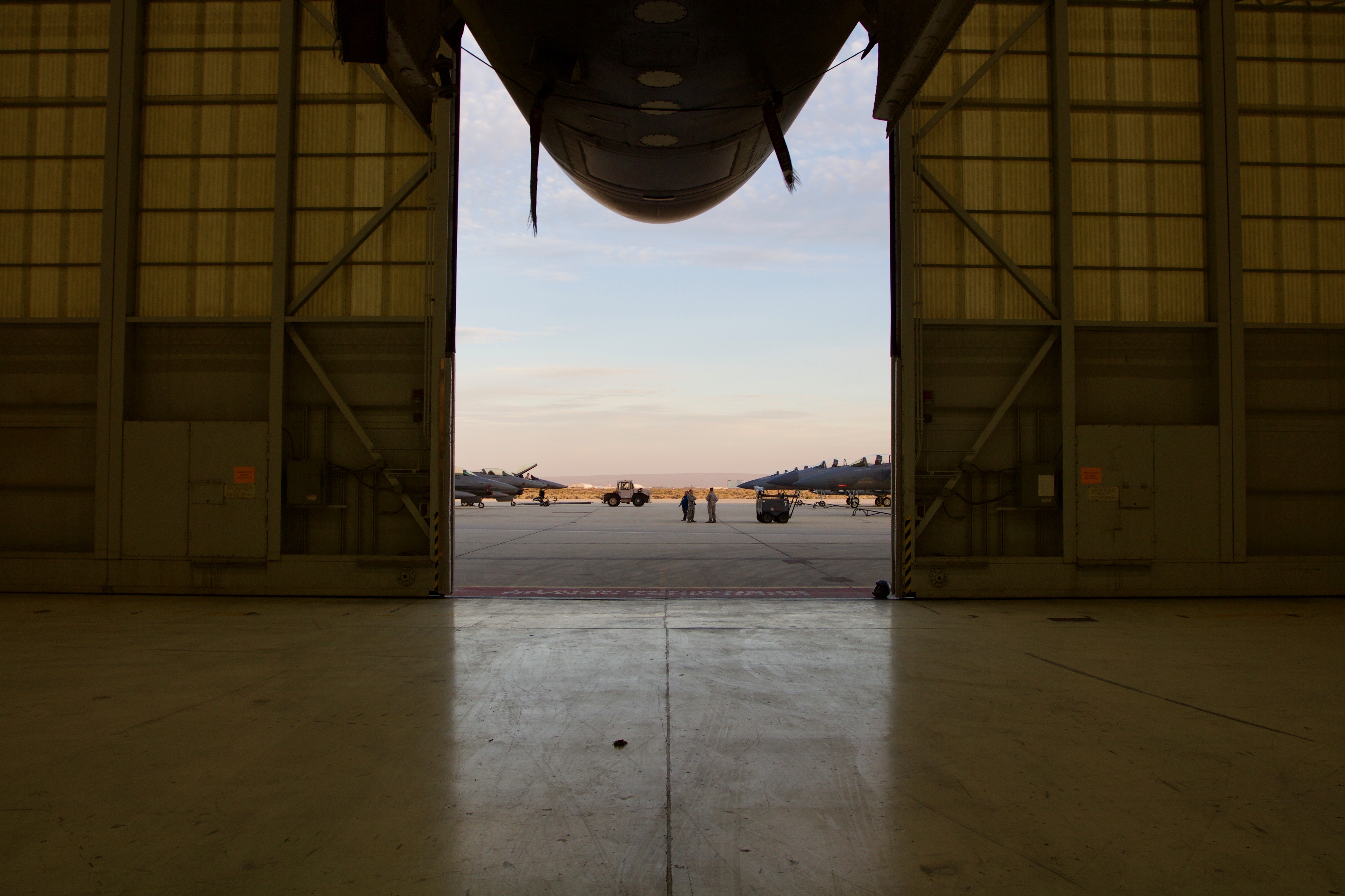 Edwards Air Force Base hangar during filming