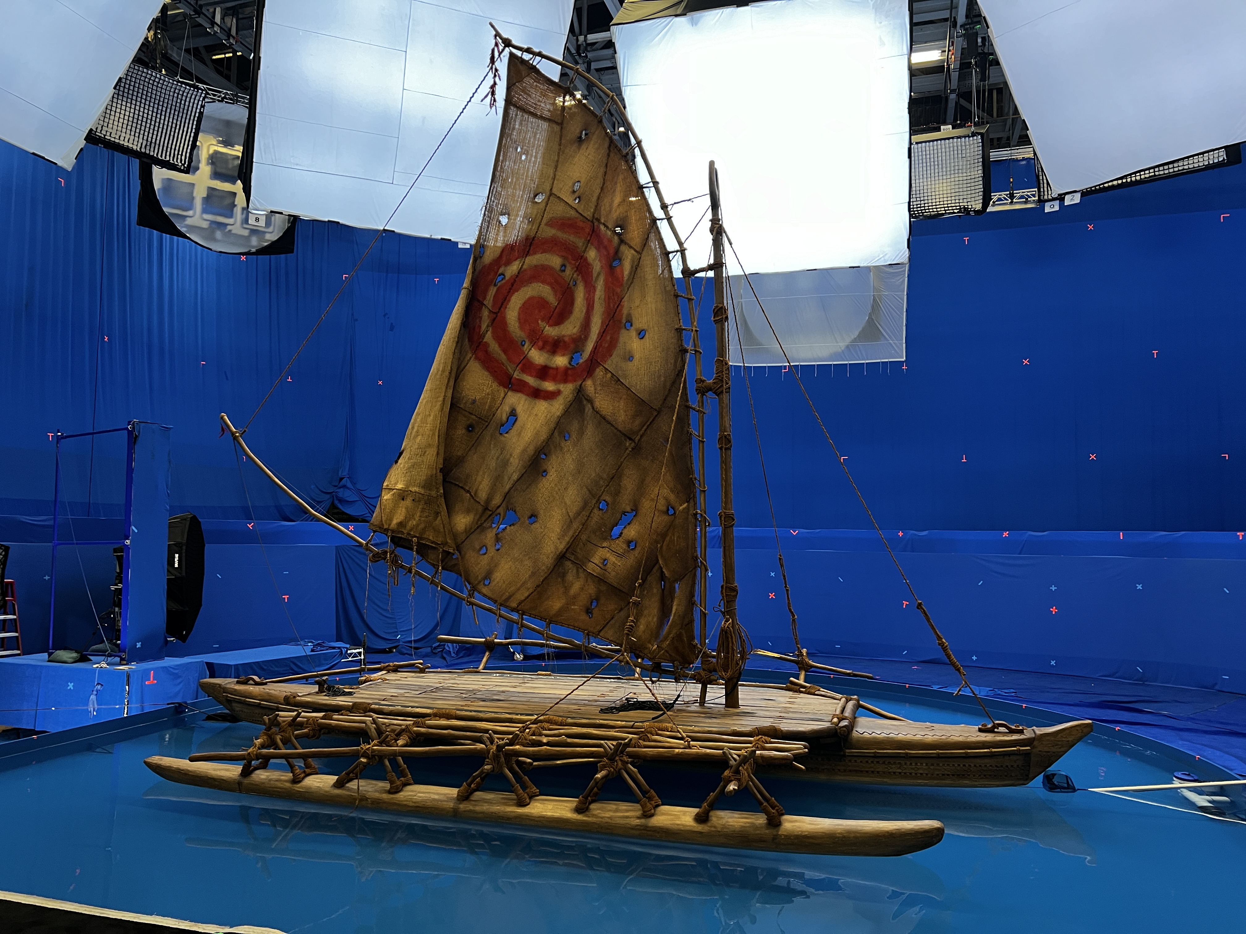 Damaged canoe on set
