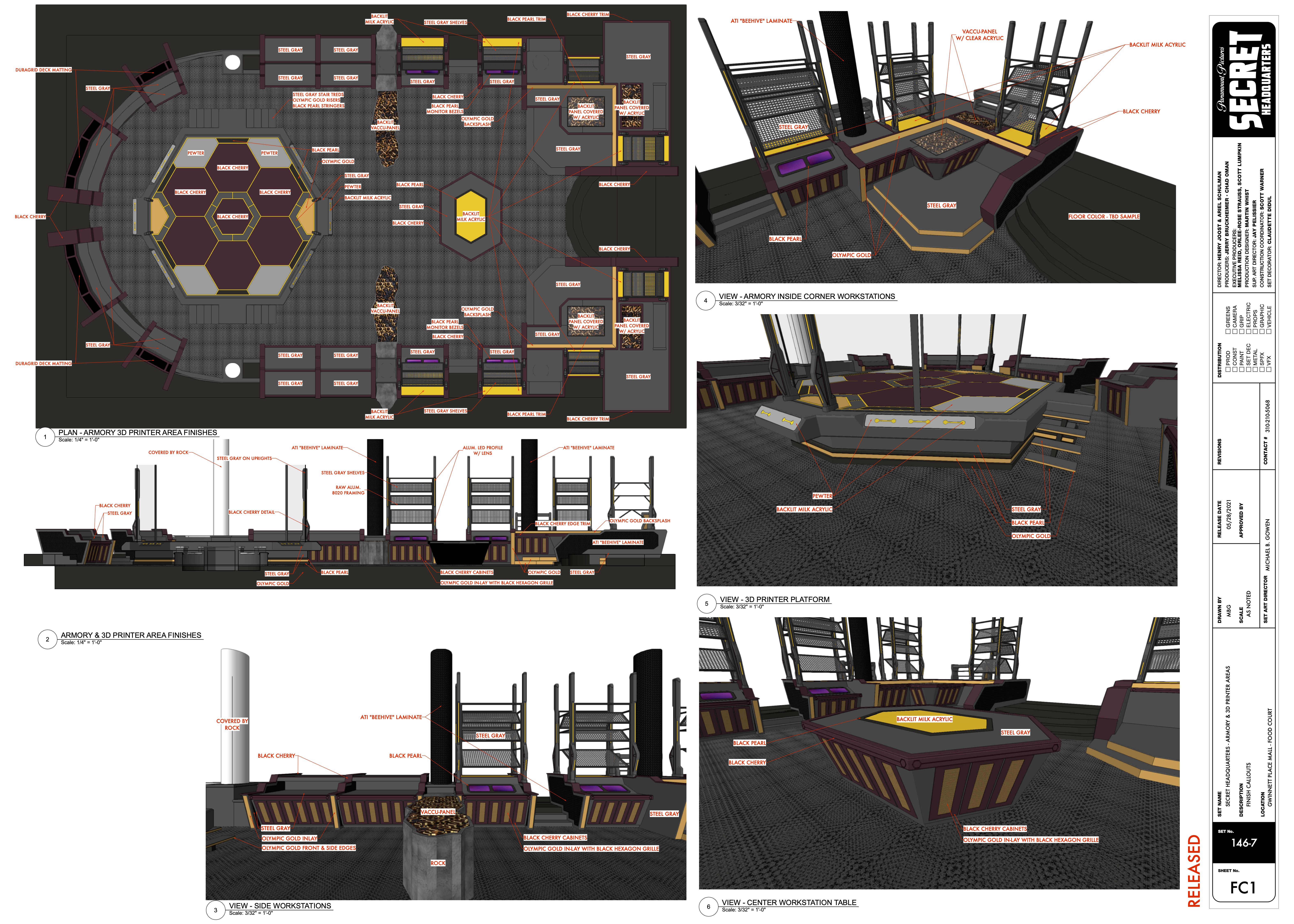 Detailed paint specifications and finishing instructions for set elements