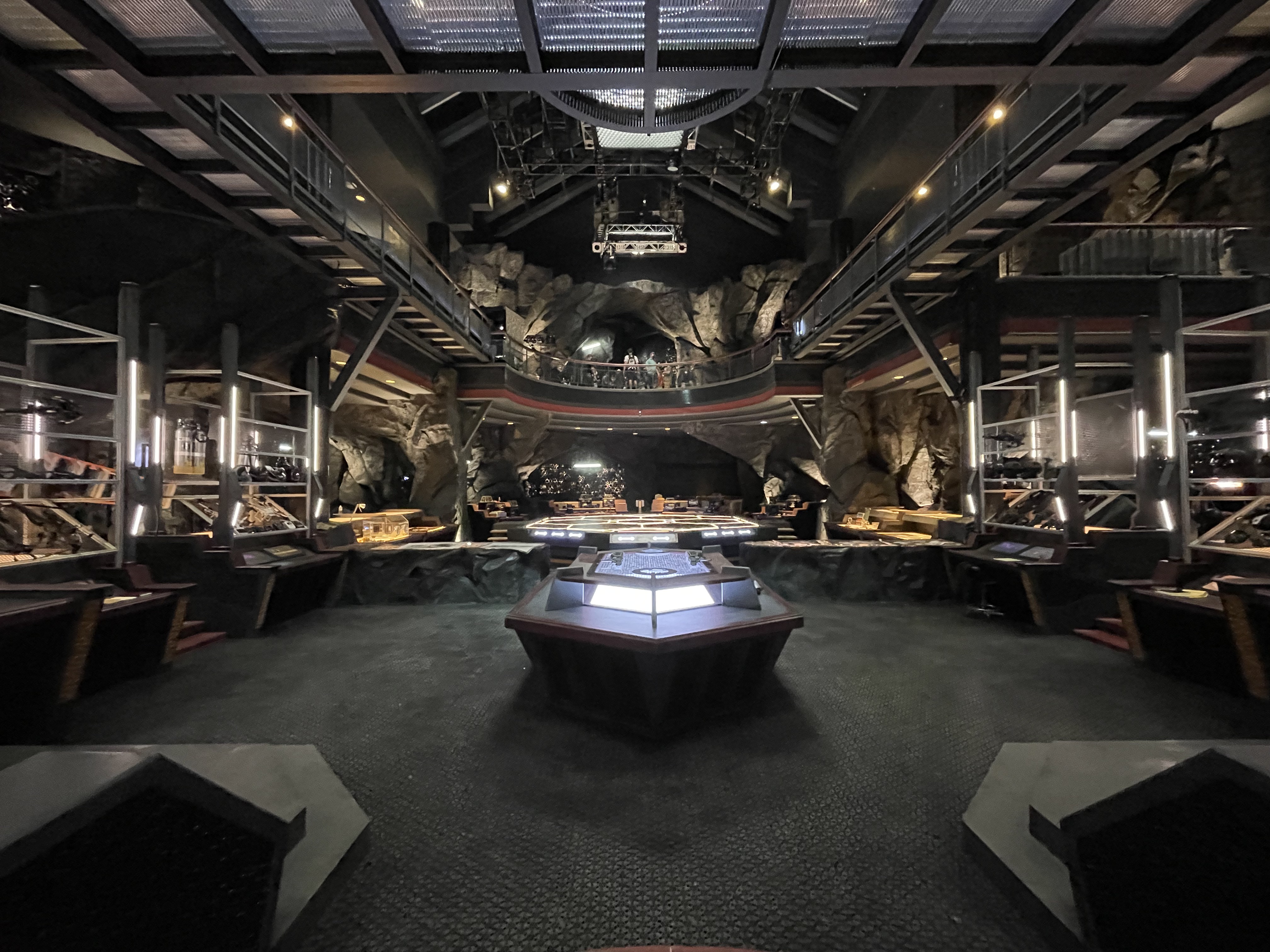 The completed Secret Headquarters main floor featuring backlit walls, video panel technology, and integrated lighting systems